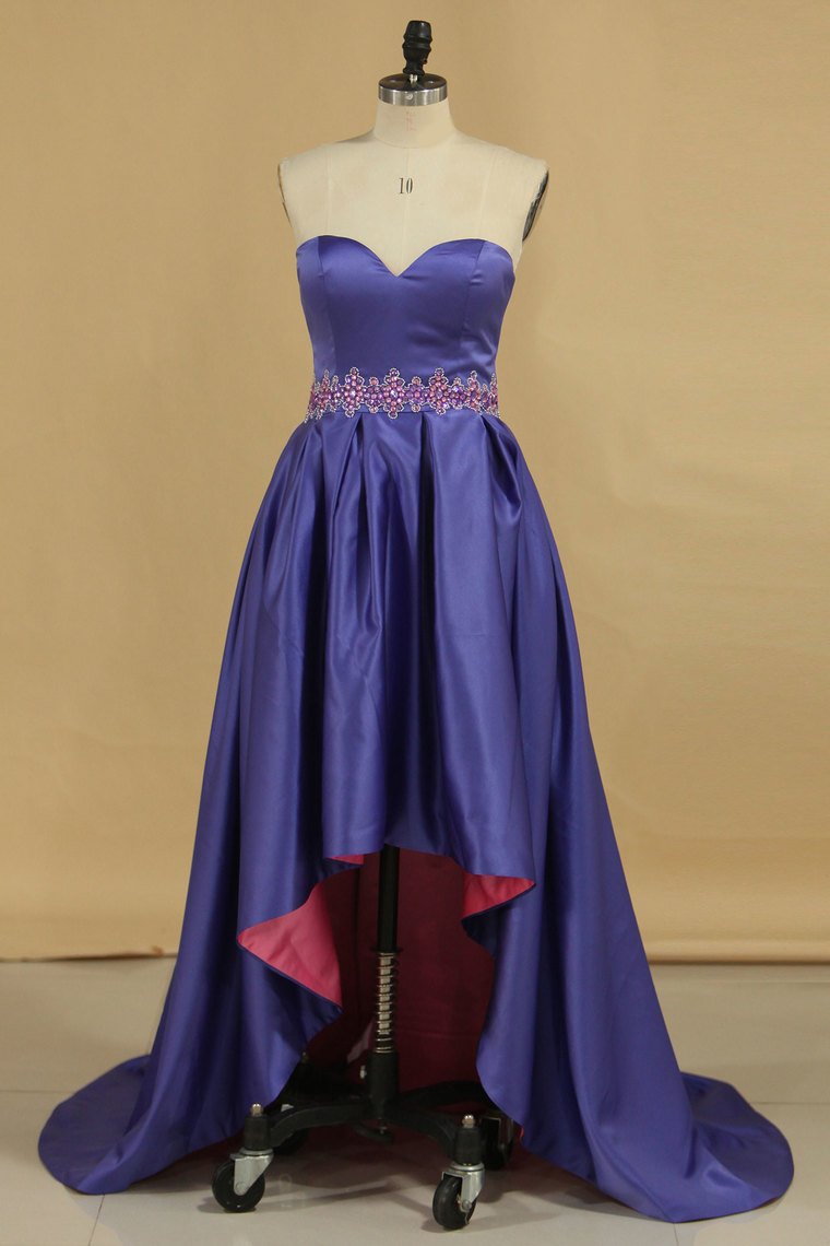 Bicolor Sweetheart With Beads Prom Dresses Satin Asymmetrical,pl5733