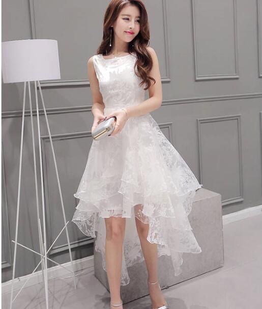 White Lace Hi-low Prom Dress , Charming Prom Dress