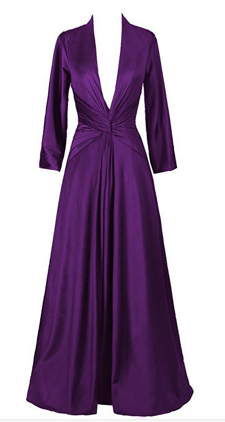 Plunging V Ruched Long Prom Dress, Evening Dress With Long Sleeves
