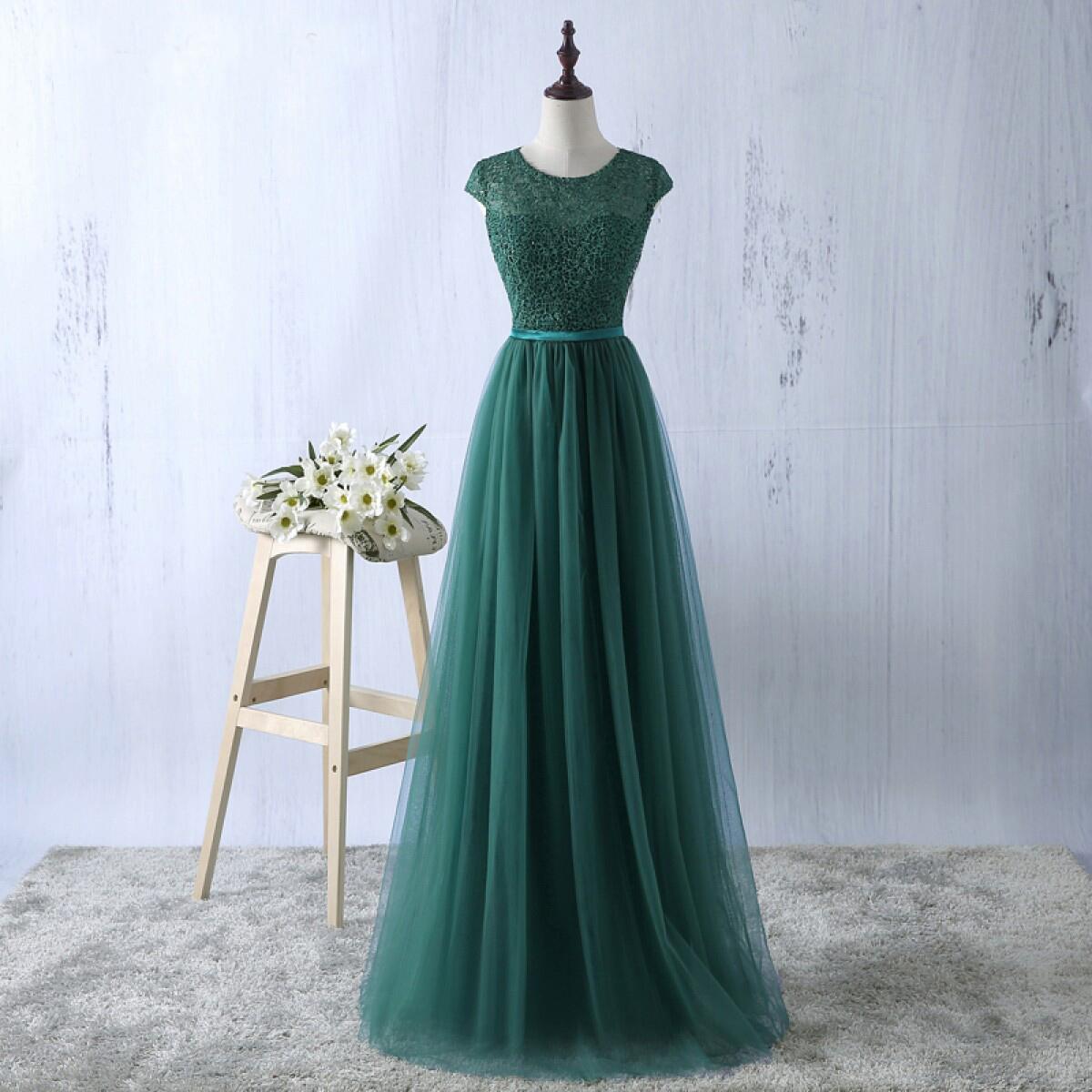 Cap Sleeves Prom Dress Dark Green Evening Dress Tulle Party Dress Formal Bridesmamaid Dress,custom Made