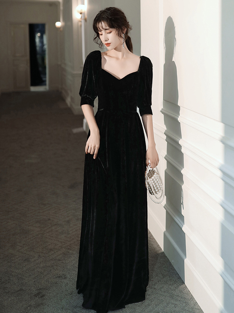 Long Sleeve A-Line Velvet Gown