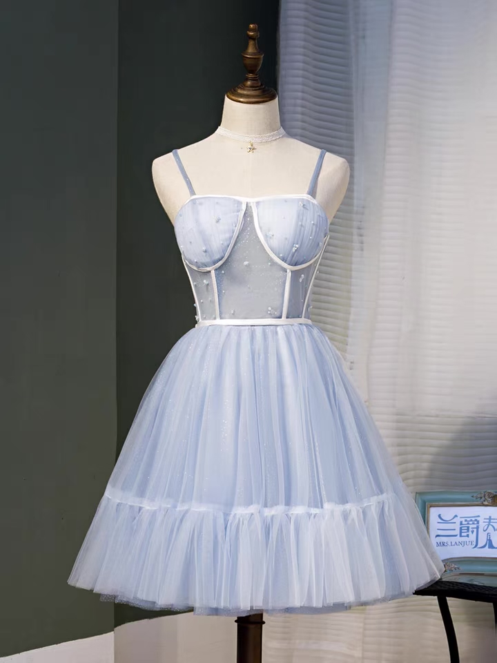 Sky Blue Spaghetti Strap Graduation Dress, Fairy Birthday Party Dress, Princess Homecoming Dress,custom Made