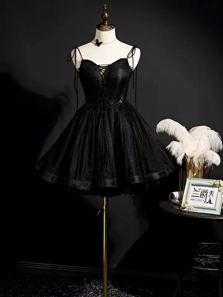 Little Black Dress, Little Birthday Girl Dress, Sexy Straps Homecoming Dress,custom Made