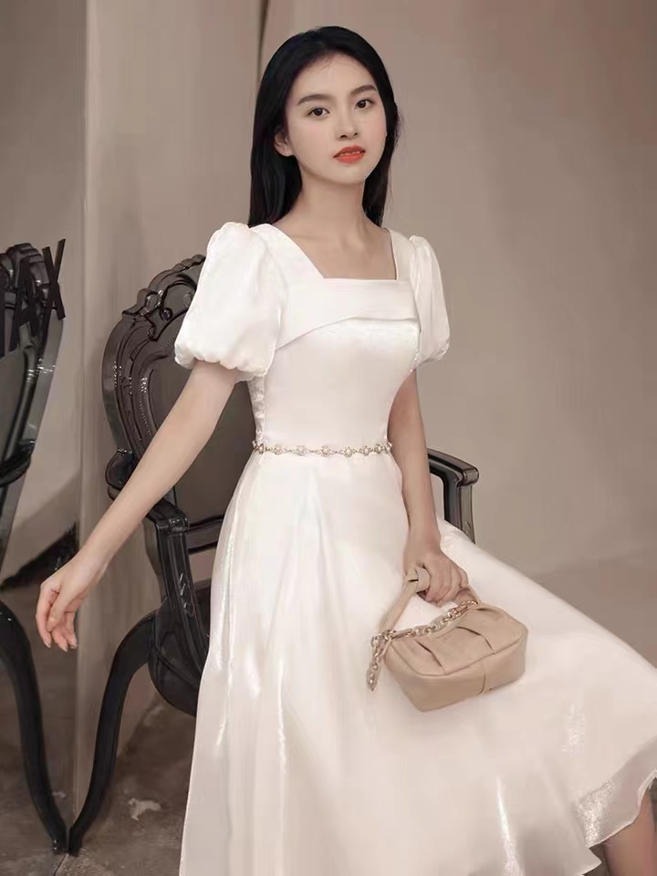 Square Collar, Luxury Little Dress, Temperament White Lady Dress, Daily Dress,custom Made