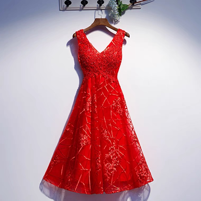 , Red Homecoming Dress, Elegant Midi Dress With Beads,custom Made