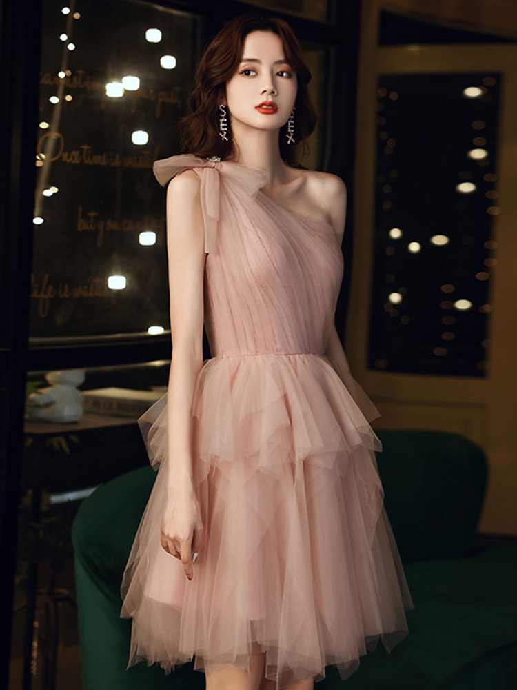 , Elegant Graduation Dress, Classy Birthday Party Dress, Socialite Dress, One-shoulder Pink Homecoming Dress,custom Made