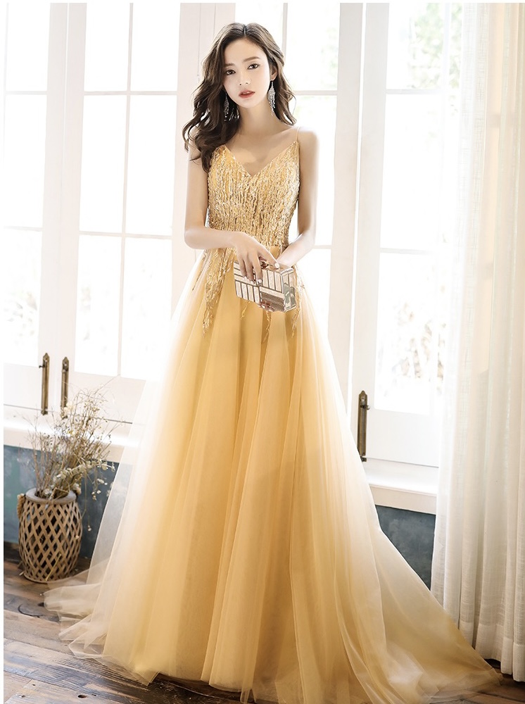 Bright Evening Dress, Sexy Halter Dress, Yellow Long Tail Dress,custom Made