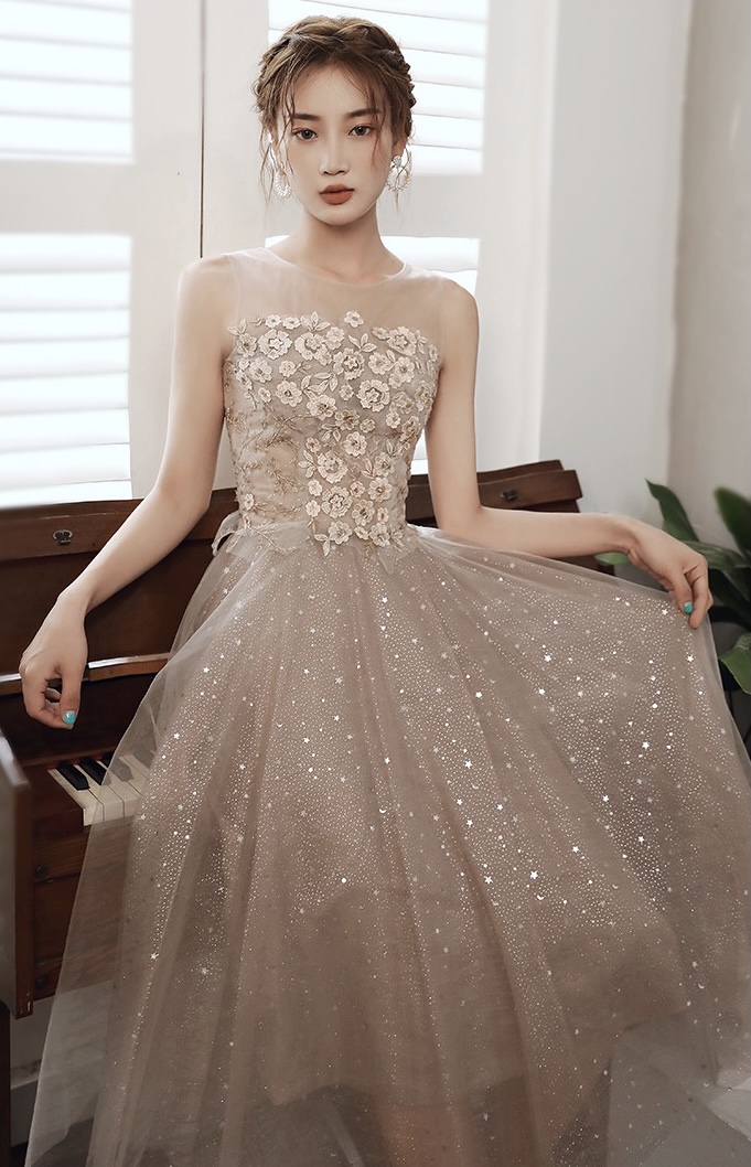 Sleeveless Fairy Evening Dress, Applique Bridesmaid Dress Dress,custom Made