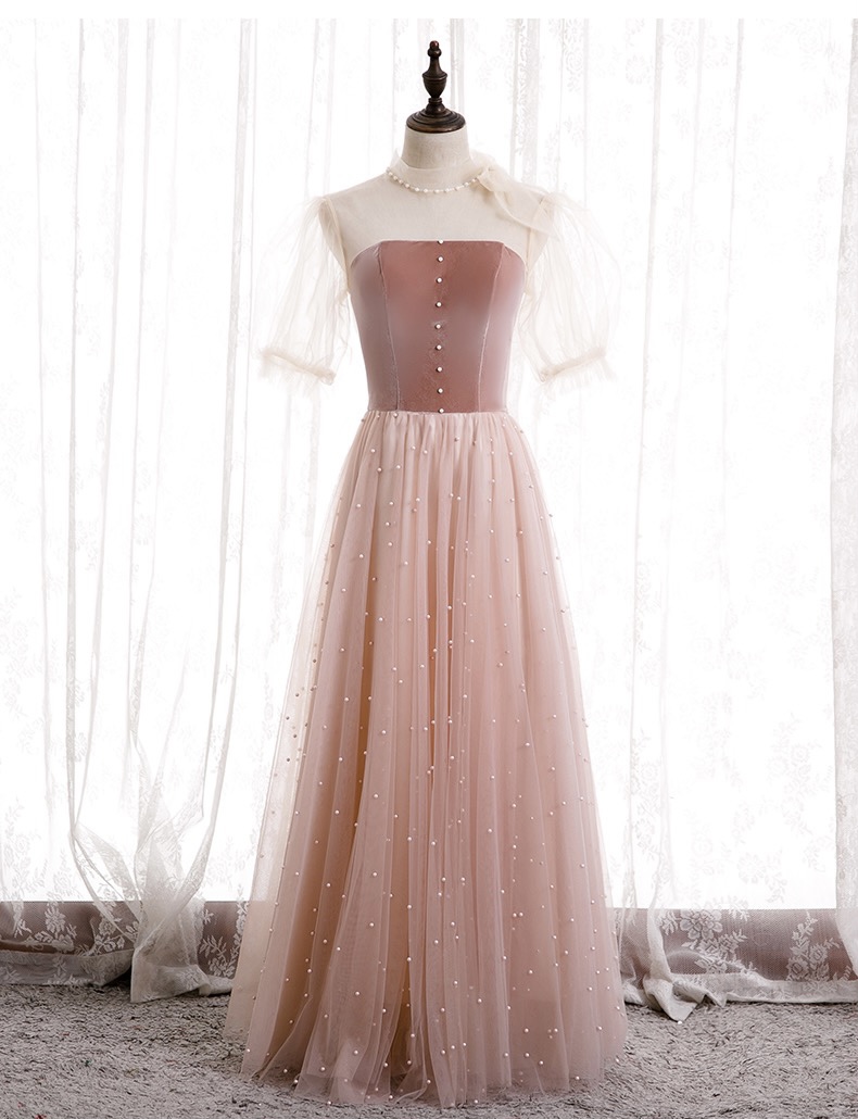 Pink Evening Dress, High-neck Prom Dress,sweet Party Dress,custom Made