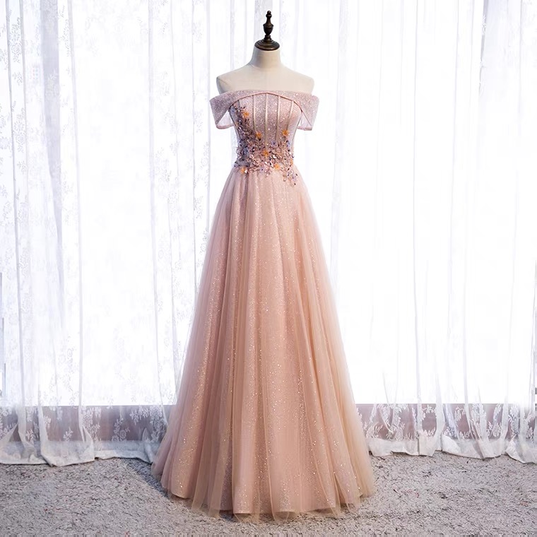 Pink Evening Dress, Style, Long Off Shoulder Fairy Elegant Party Dress,custom Made