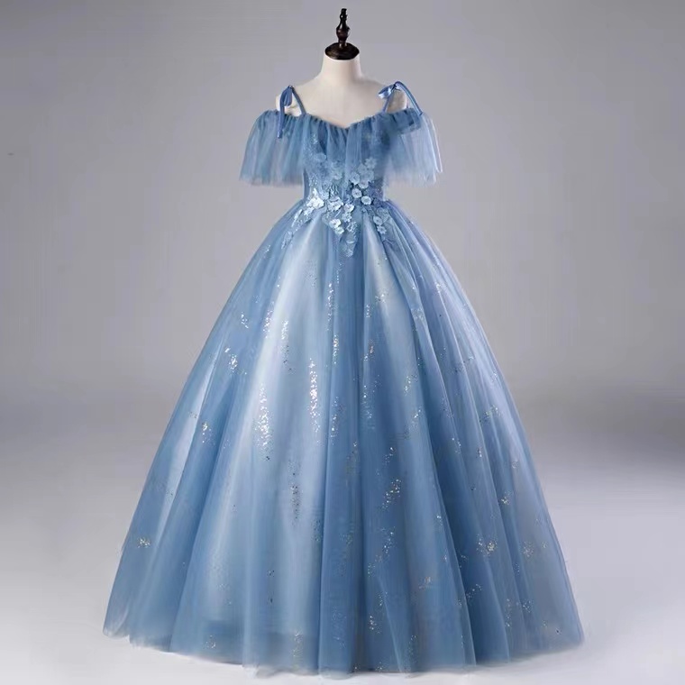 Blue Party Dress, Off-the-shoulder Evening Dress, Blue Ball Gown,custom Made