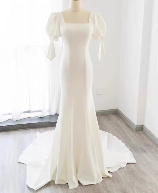 Light wedding dress, new style, satin mermaid dress, elegant bodycon dress,Custom Made