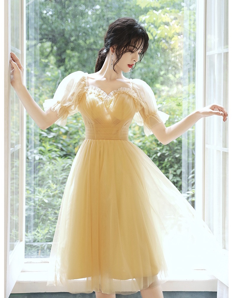 Little party dress, new style, yellow birthday princess dress, short sleeve bridesmaid dress,custom made