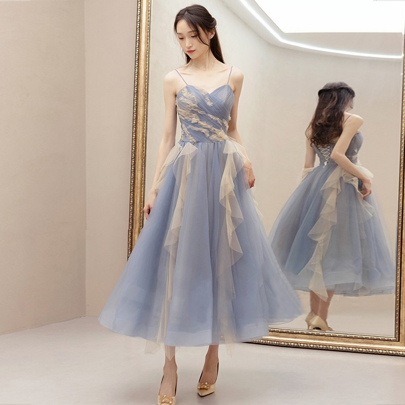 Blue Bridesmaid Dress, Style, Fairy Spaghetti Strap Cocktail Dress,custom Made