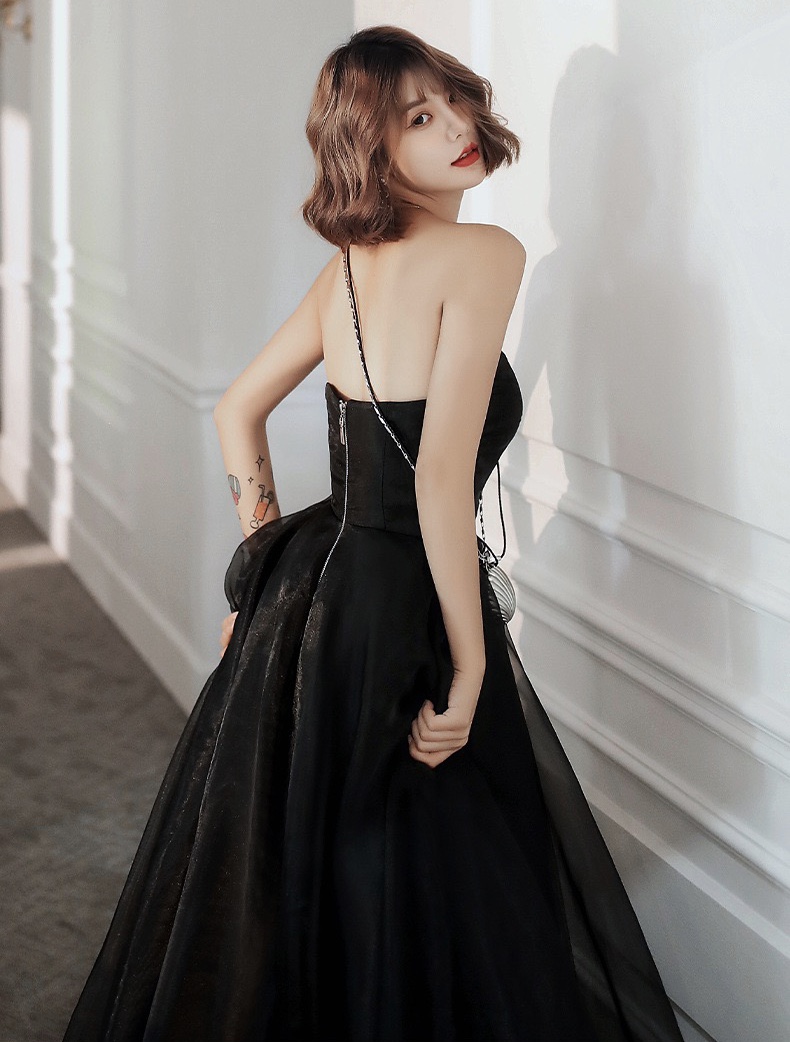 Black Evening Dress, Strapless Sleeveless Dress, Sexy Graduation Gown,custom Made