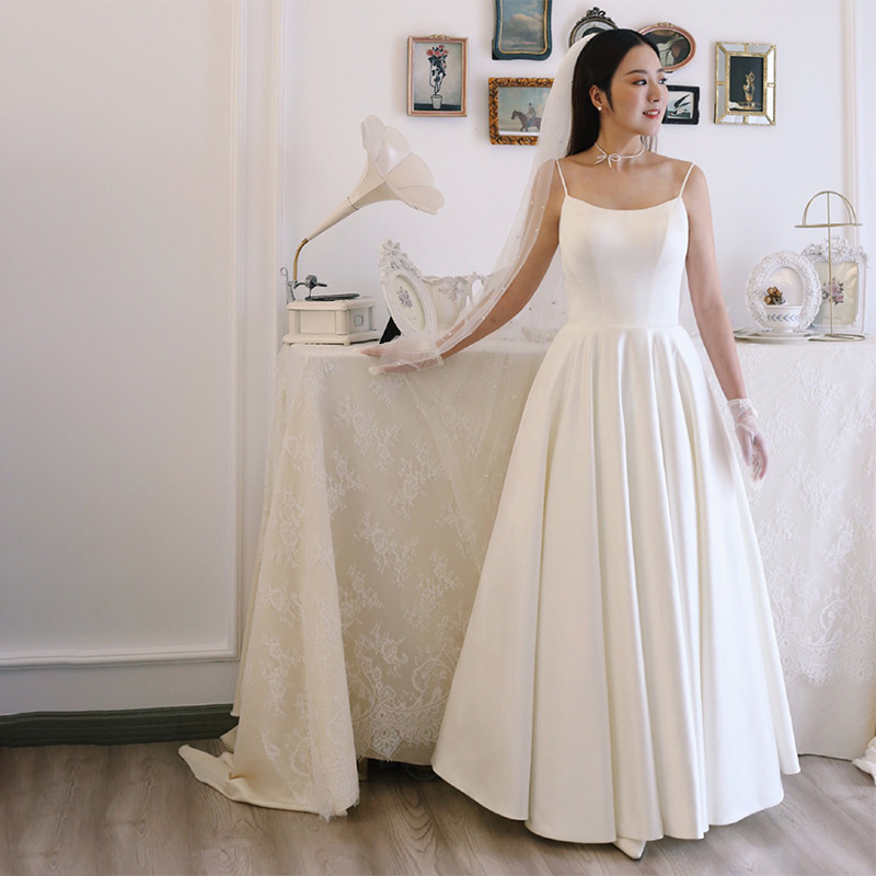 ,spaghetti Strap Wedding Dress ,satin Bridal Dress,custom Made