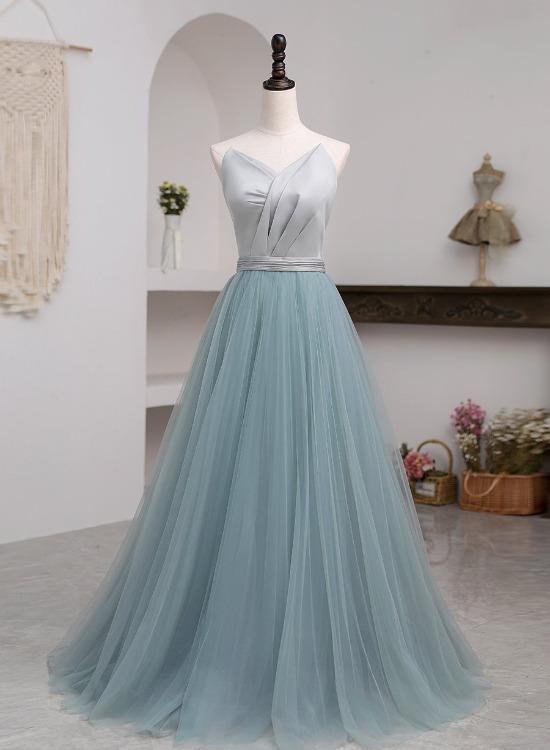 Beautiful Grey And Green Long Simple Party Dress Prom Dress, A-line Formal Dresses