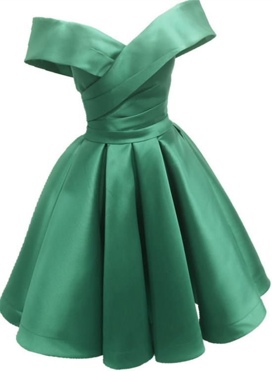 Green Satin Sweetheart Off Shoulder Satin Party Dress, Green Homecoming Dress Prom Dress