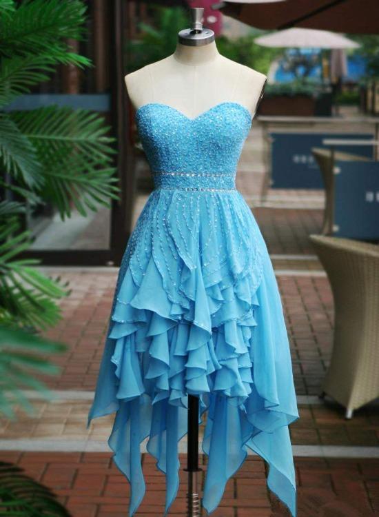 Beautiful Blue Beaded Chiffon Homecoming Dress, Light Blue Party Dress