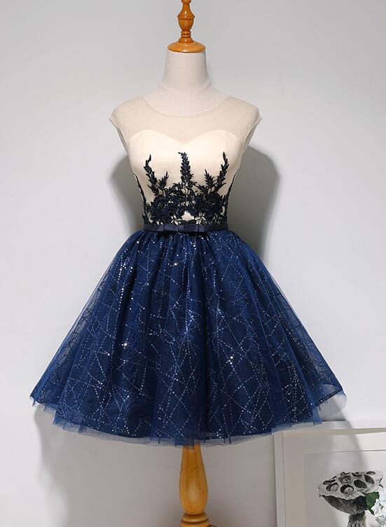 Beautiful Navy Blue Short Party Dress, Sweetheart Homecoming Dress