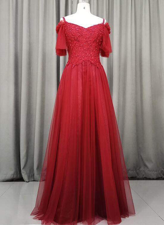 Beautiful Wine Red Tulle Long Party Dress, Handmade Prom Dress