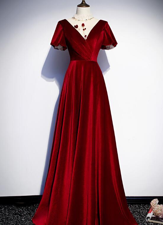 Dark Red Velvet Style Long Prom Dress, Charming Formal Gown