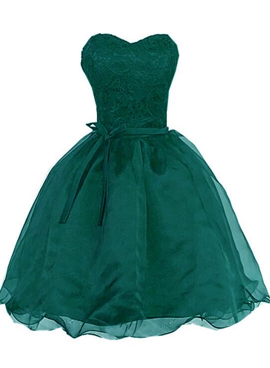 Cute Green Organza Knee Length Party Dress, Homecoming Dress