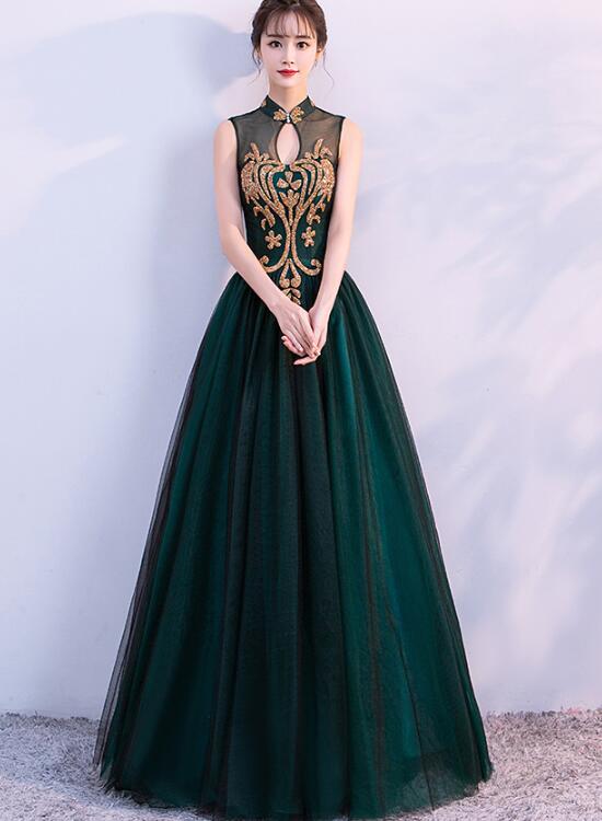 Gorgeous Dark Green Halter Tulle Party Dress, Charming Formal Dress