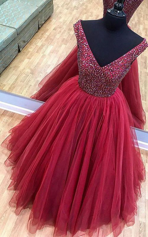 2022 Tulle Long Prom Dresses With Beading,winter Formal Dresses