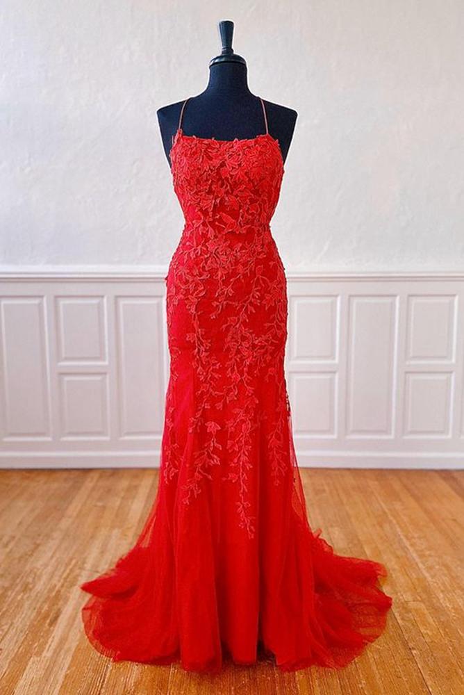 Red Tulle Long Prom Dresses With Appliques And Beading,evening Dresses