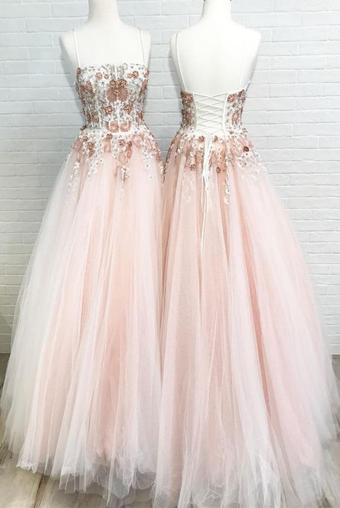 Tulle Long Prom Dresses With Appliques And Beading,evening Dresses