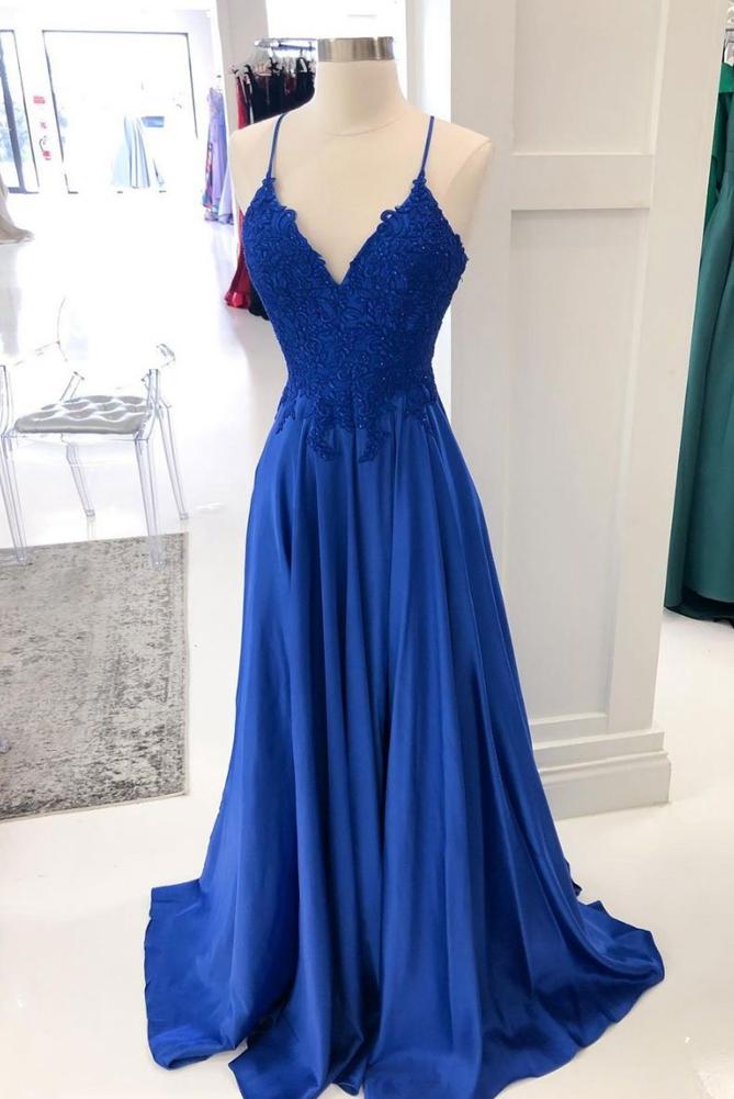 V-neck A-line Long Prom Dresses With Appliques And Beading,evening Dress ,winter Formal Dress