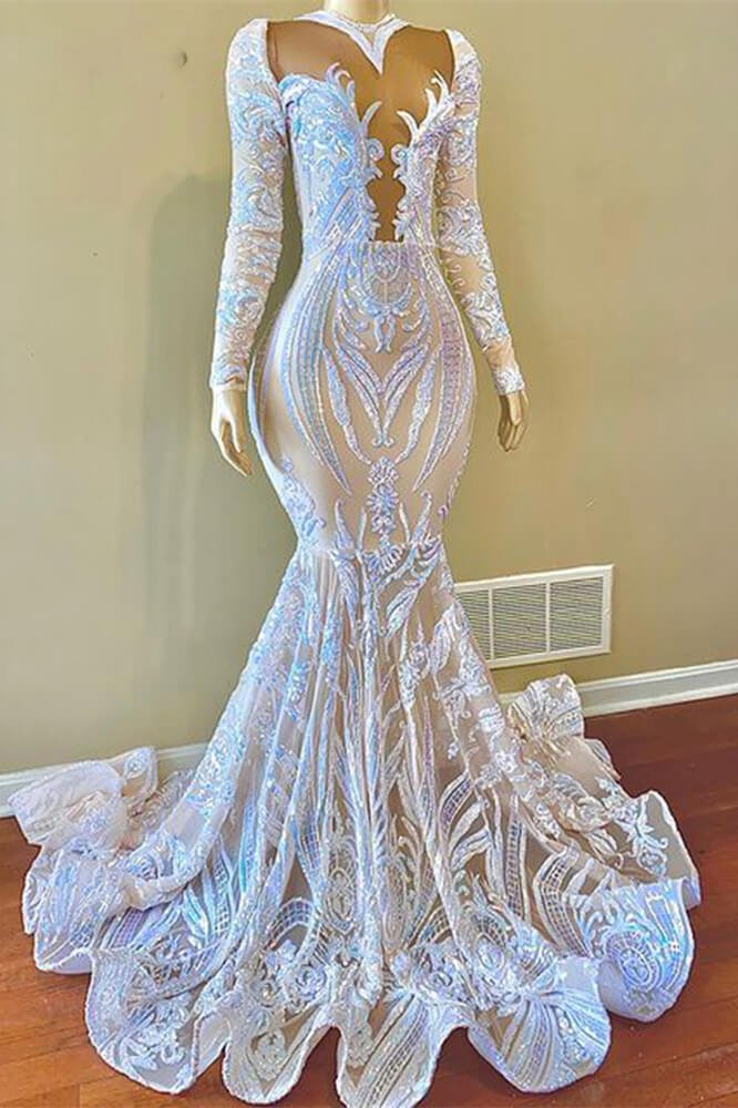 Mermaid Prom Dress Long Sleeves With Sequins Lace,pl5338