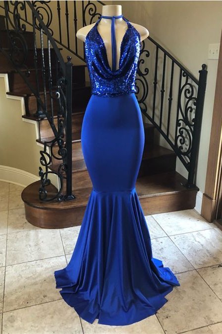 Gorgeous Royal Blue Sequins Mermaid Prom Dress Sleeveless,pl5355