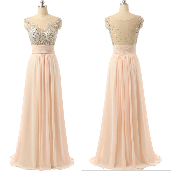 Blush Bridesmaid Dress,beaded Illusion Prom Dress,sexy Open Back Prom Gown,formal Evening Party Dress