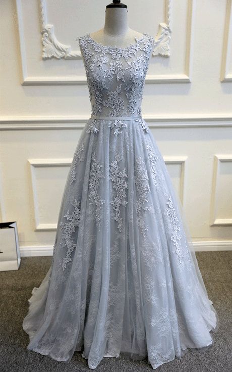 V-back Lace Wedding Dress,a-line Tulle Bridal Dress,lace Wedding Dresses,silver Lace And Tulle Wedding Dress