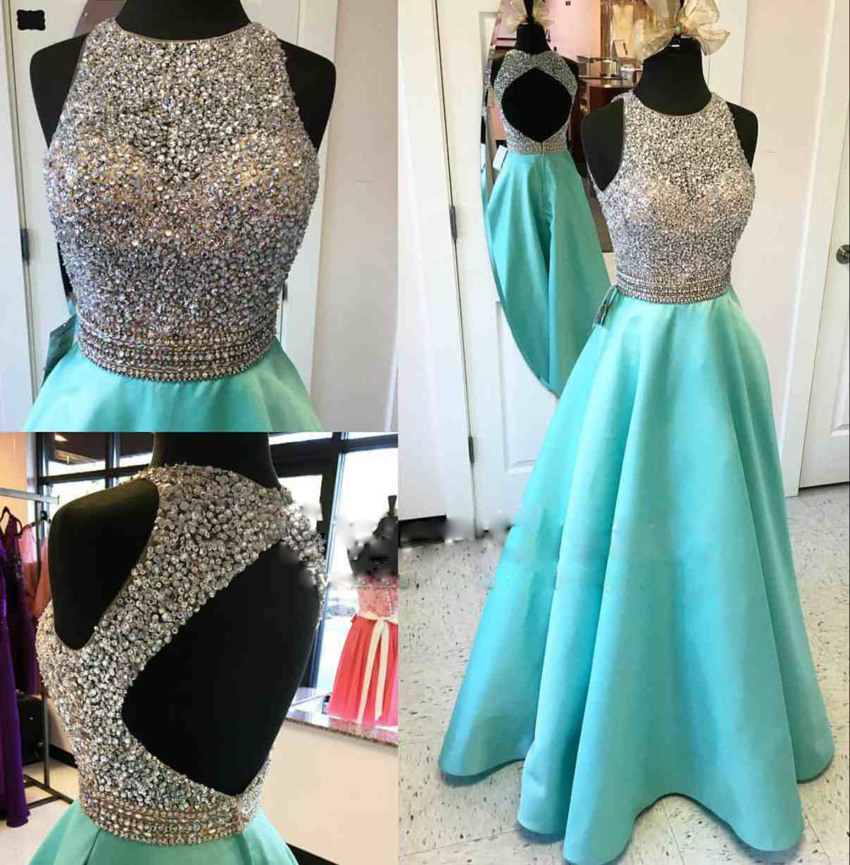 Long Satin A-line Beaded Sequins Party Cocktail Dress Backless Prom Dress Formal Gowns Evevning Dresses Long Sequins Homecoming Dresses
