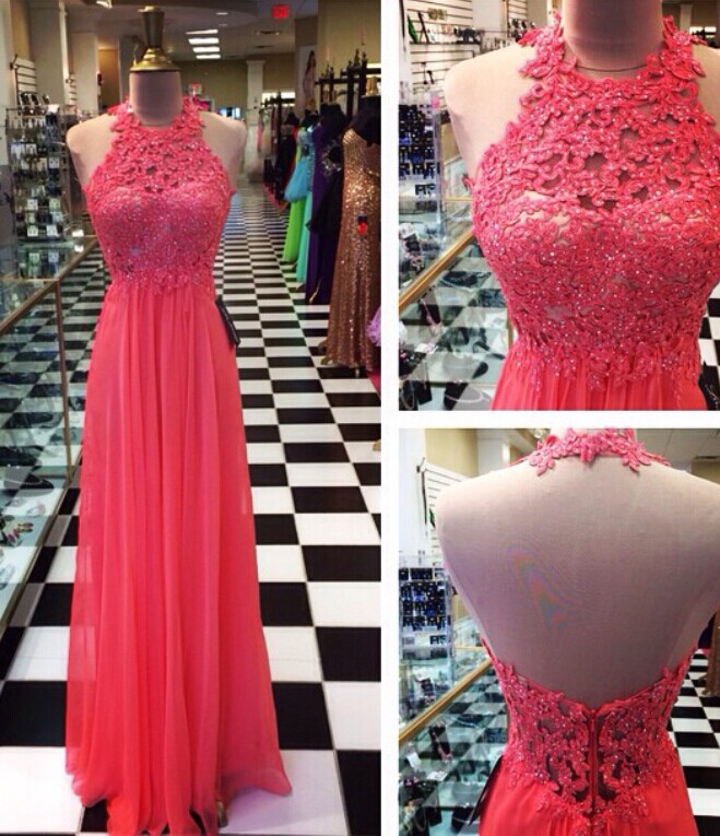 Fashion Sexy Open Back Prom Dress,halter Neckline Lace Graduation Dress,sexy Backless Formal Evening Party Dress