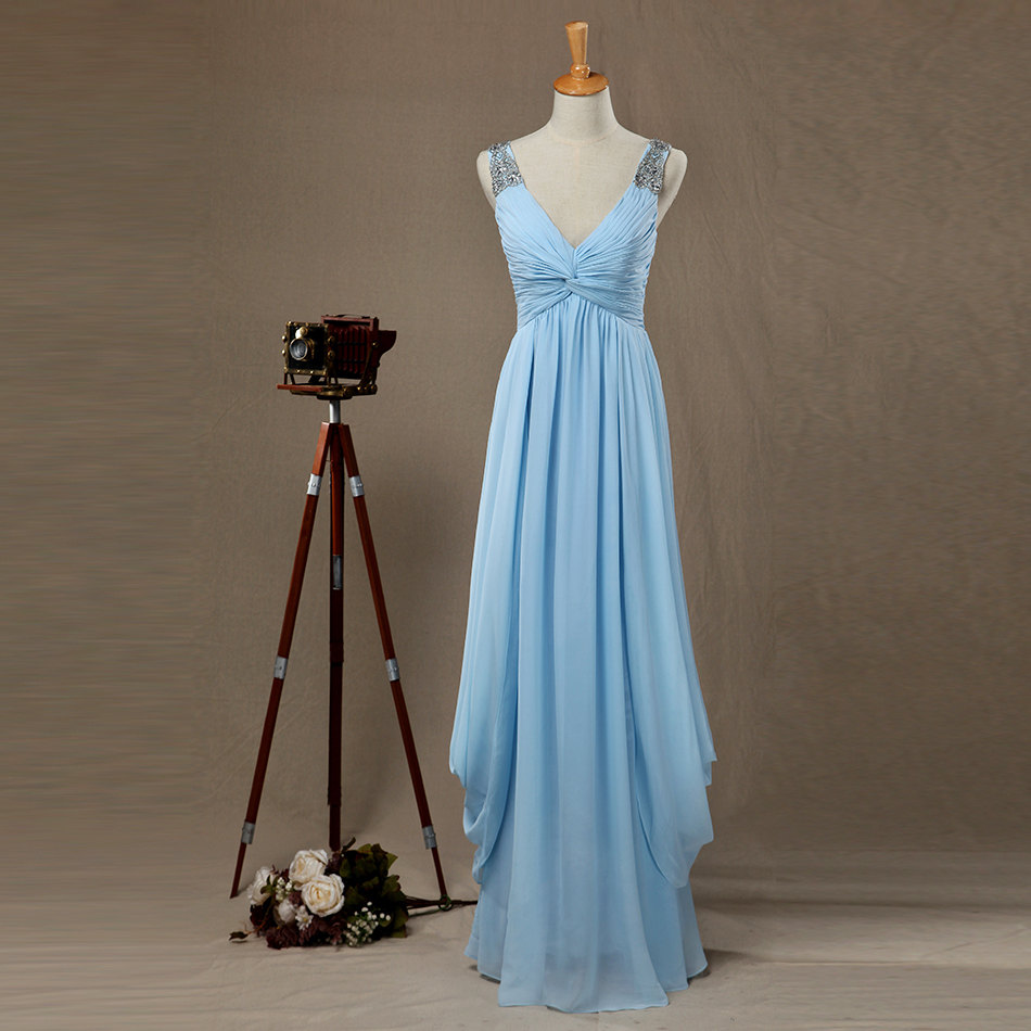 Straps Blue Bridesmaid Dress,blue Formal Dress,straps Evening Dress,v-neckline Bridesmaid Dress,light Blue Party Dress,blue Prom Dress