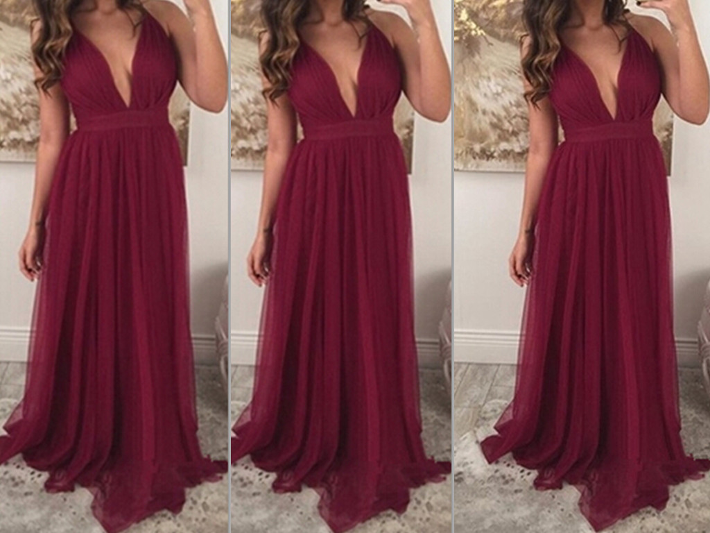 deep v burgundy dress