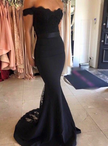 off the shoulder long navy dress