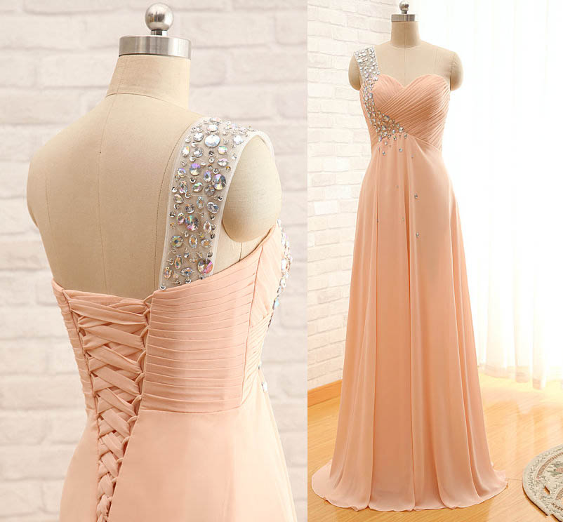 Beaded One Shoulder Sweetheart Chiffon Prom Dress,long Occasion Dress,one Shoulder Evening Dress,formal Party Dress
