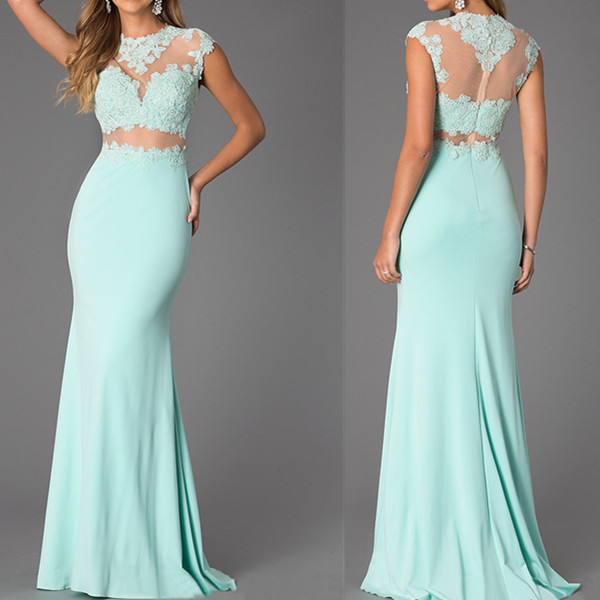 Mermaid Mint Green Lace Prom Dresses Sexy Illusion Lace Evening Dresses Sexy Lace Graduation Dresses On Luulla