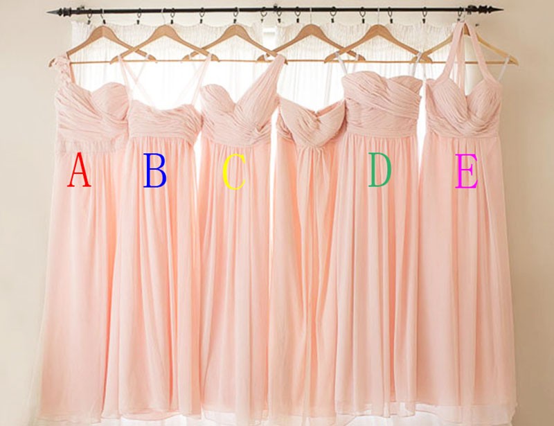 Custom Made One Color 5 Style Chiffon Long Blush Colored Pink Bridesmaid Dresses