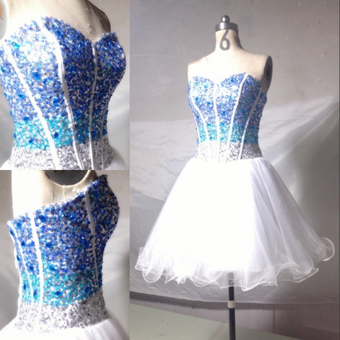 A Line Sweetheart Knee Length Sequin And Beaded Tulle Selling Party Gown Short Prom Dresses