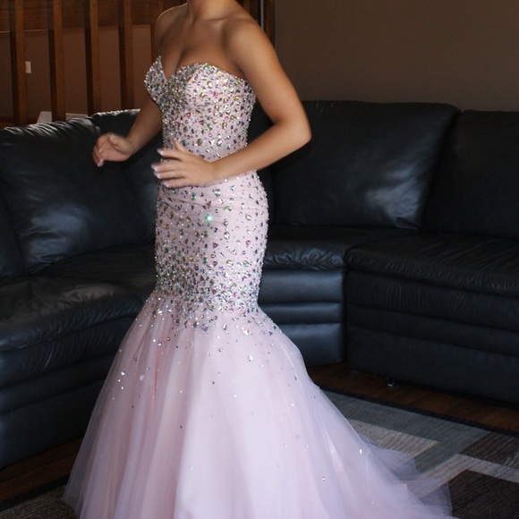Prom Dresses Sexy Luxury Sparkle Mermaid Light Pink Beads Prom Dress ...