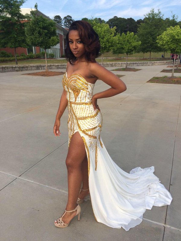 White Prom Dresses with Rhinestones