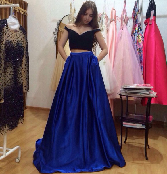 Prom Dresses,2016, Prom Dresses, Sexy ,Two Peiecs ,Simple ,Royal Blue ,Beads ,Rhinestones ,Chiffon, Long Formal Evening Party Gowns 