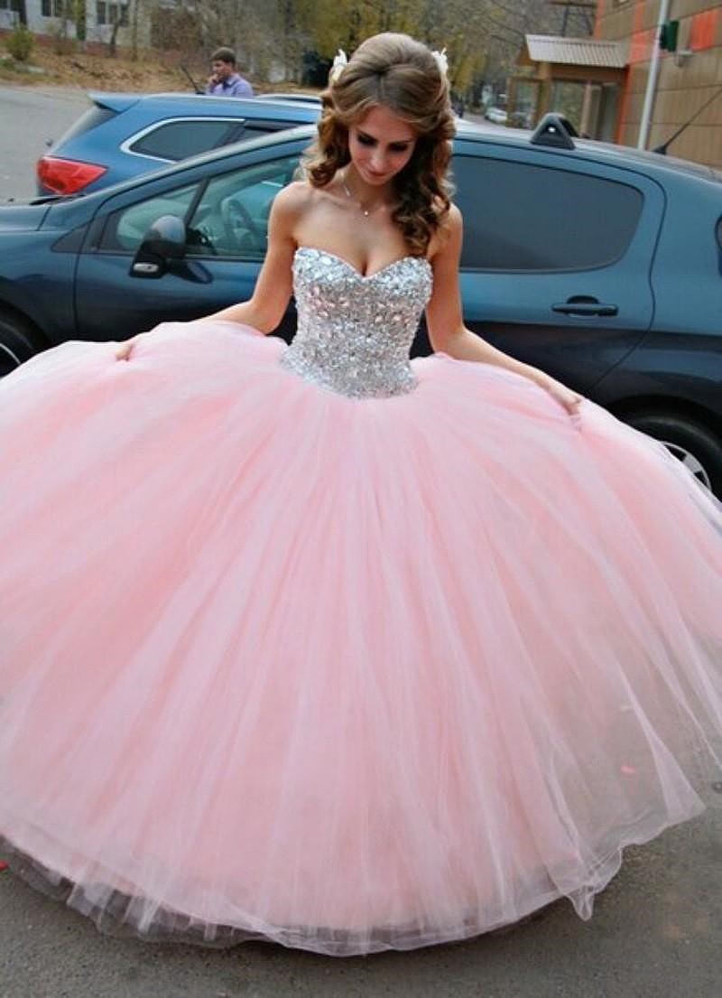Sparkle Crystals Sweet 16 Dresses Sweetheart Ball Gown Pink Quinceanera Dresses