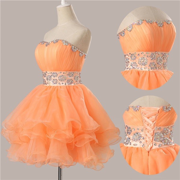 Fashion Off The Shoulder Beads Short Prom Dress Orange Short Orange Homecoming Dress